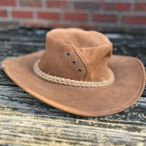 Kakadu Traders Australia The Alice Suede Brown Mossback Cowhide Leather Hat G4